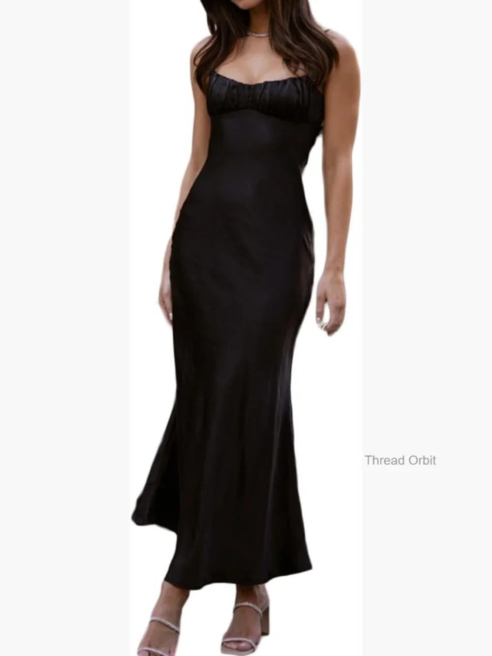 Satin Backless Ruched Twist Midi Dress Spaghetti Strap Formal Cocktail